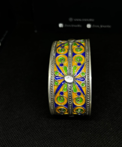 Berber Enameled bracelet blue yellow green in 925 silver, Amazigh bracelet in handcrafted filigree silver, handmade bracelet in Tiznit