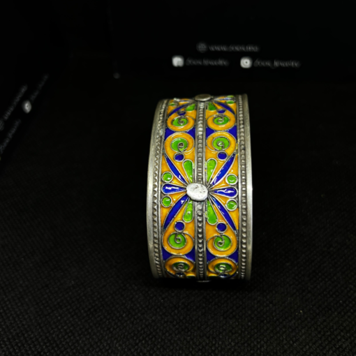 Berber Enameled bracelet blue yellow green in 925 silver, Amazigh bracelet in handcrafted filigree silver, handmade bracelet in Tiznit