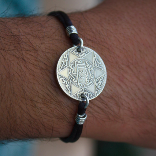 Discover Moroccan Heritage with the Abdulaziz Moroccan Coin 1321 Bracelet - A Timeless Men's Silver Accessory