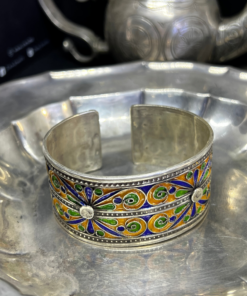 Berber Enameled bracelet blue yellow green in 925 silver, Amazigh bracelet in handcrafted filigree silver, handmade bracelet in Tiznit