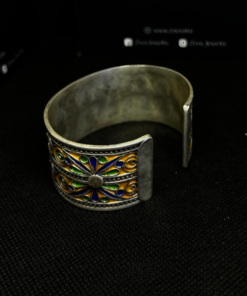 Berber Enameled bracelet blue yellow green in 925 silver, Amazigh bracelet in handcrafted filigree silver, handmade bracelet in Tiznit
