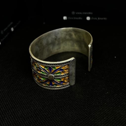 Berber Enameled bracelet blue yellow green in 925 silver, Amazigh bracelet in handcrafted filigree silver, handmade bracelet in Tiznit