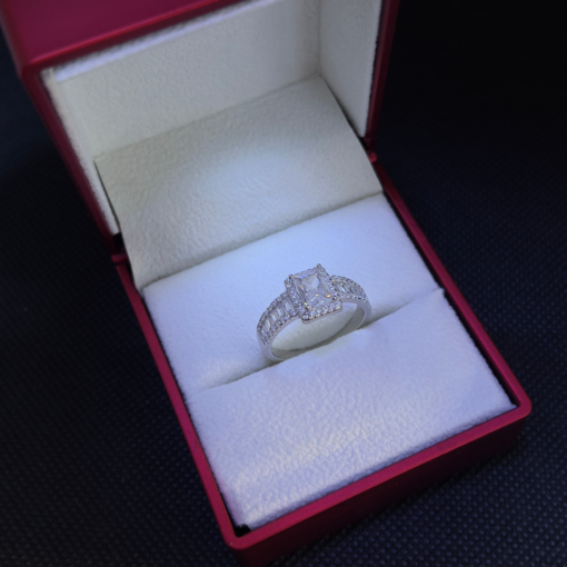 Silver Engagement Rings for Women - White Gold Rhodium & Zirconium