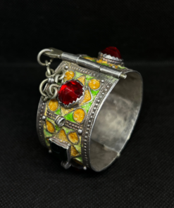 Vintage Moroccan Mosaic Glass Bracelet – Handmade Silver Amazigh
