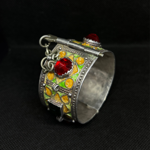 Vintage Moroccan Mosaic Glass Bracelet – Handmade Silver Amazigh