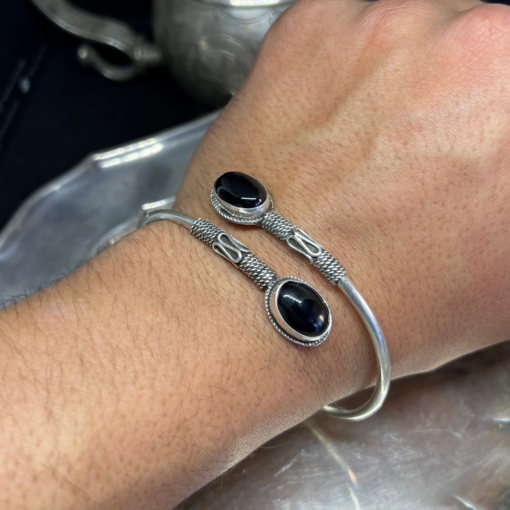 Bold Vikings Bracelet – Handmade Silver with Black Stone