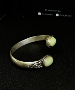 Striking Adjustable Mens Bracelet – Handmade Silver & Light Green Stone