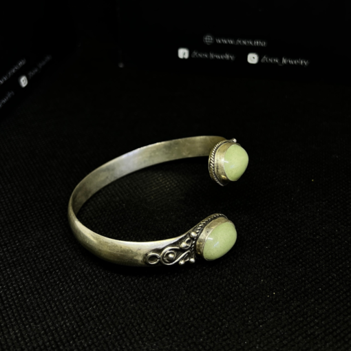 Striking Adjustable Mens Bracelet – Handmade Silver & Light Green Stone