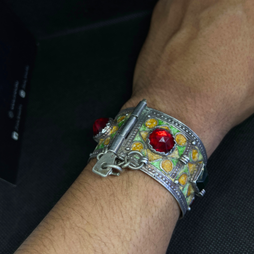 Vintage Moroccan Mosaic Glass Bracelet – Handmade Silver Amazigh