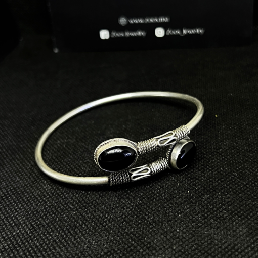 Bold Vikings Bracelet – Handmade Silver with Black Stone