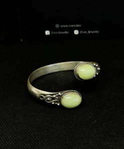 Striking Adjustable Mens Bracelet – Handmade Silver & Light Green Stone