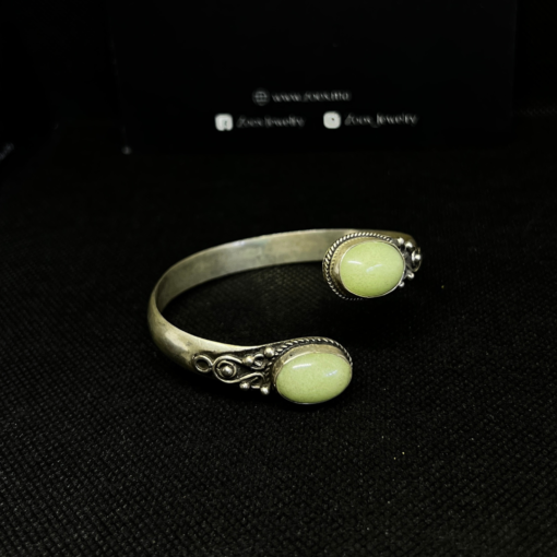 Striking Adjustable Mens Bracelet – Handmade Silver & Light Green Stone