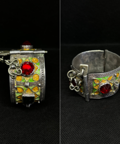 Vintage Moroccan Mosaic Glass Bracelet – Handmade Silver Amazigh