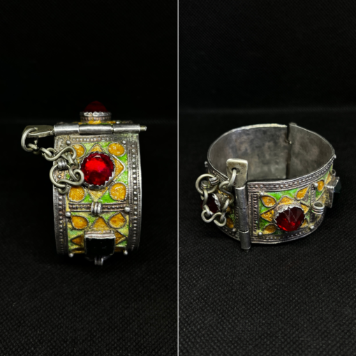 Vintage Moroccan Mosaic Glass Bracelet – Handmade Silver Amazigh
