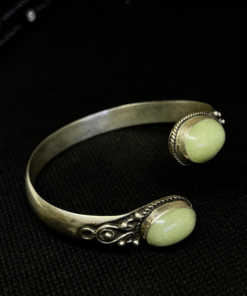 Striking Adjustable Mens Bracelet – Handmade Silver & Light Green Stone