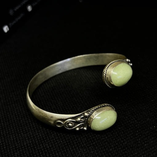 Striking Adjustable Mens Bracelet – Handmade Silver & Light Green Stone