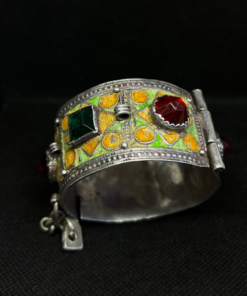 Vintage Moroccan Mosaic Glass Bracelet – Handmade Silver Amazigh