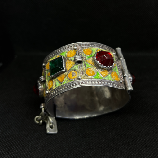 Vintage Moroccan Mosaic Glass Bracelet – Handmade Silver Amazigh