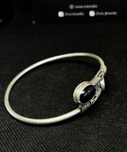 Bold Vikings Bracelet – Handmade Silver with Black Stone