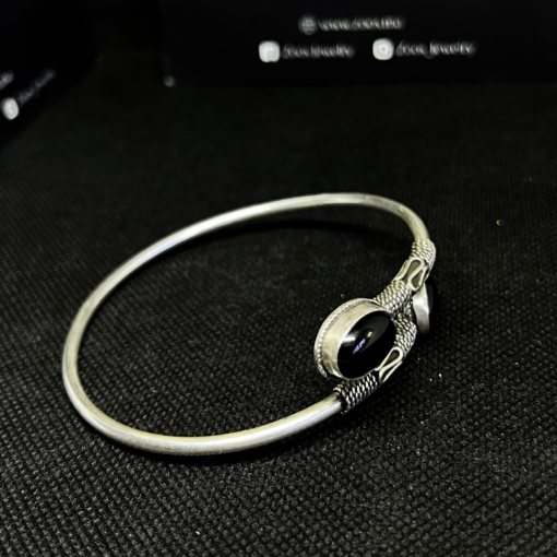 Bold Vikings Bracelet – Handmade Silver with Black Stone
