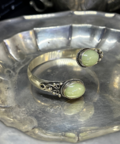 Striking Adjustable Mens Bracelet – Handmade Silver & Light Green Stone