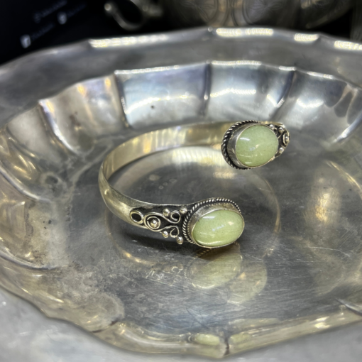 Striking Adjustable Mens Bracelet – Handmade Silver & Light Green Stone