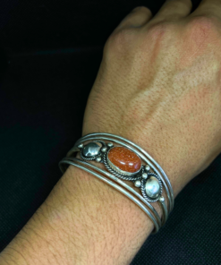 Exclusive Handmade Silver Cuff – Natural Stone Bracelet Red