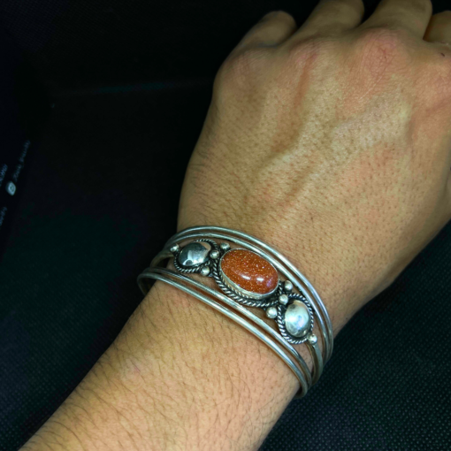 Exclusive Handmade Silver Cuff – Natural Stone Bracelet Red