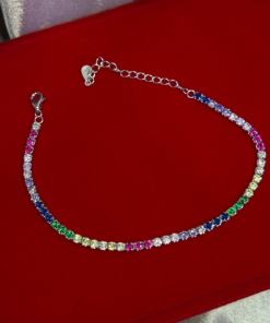 Vibrant Rainbow Tennis Bracelet – Silver 925 Riviera Elegance