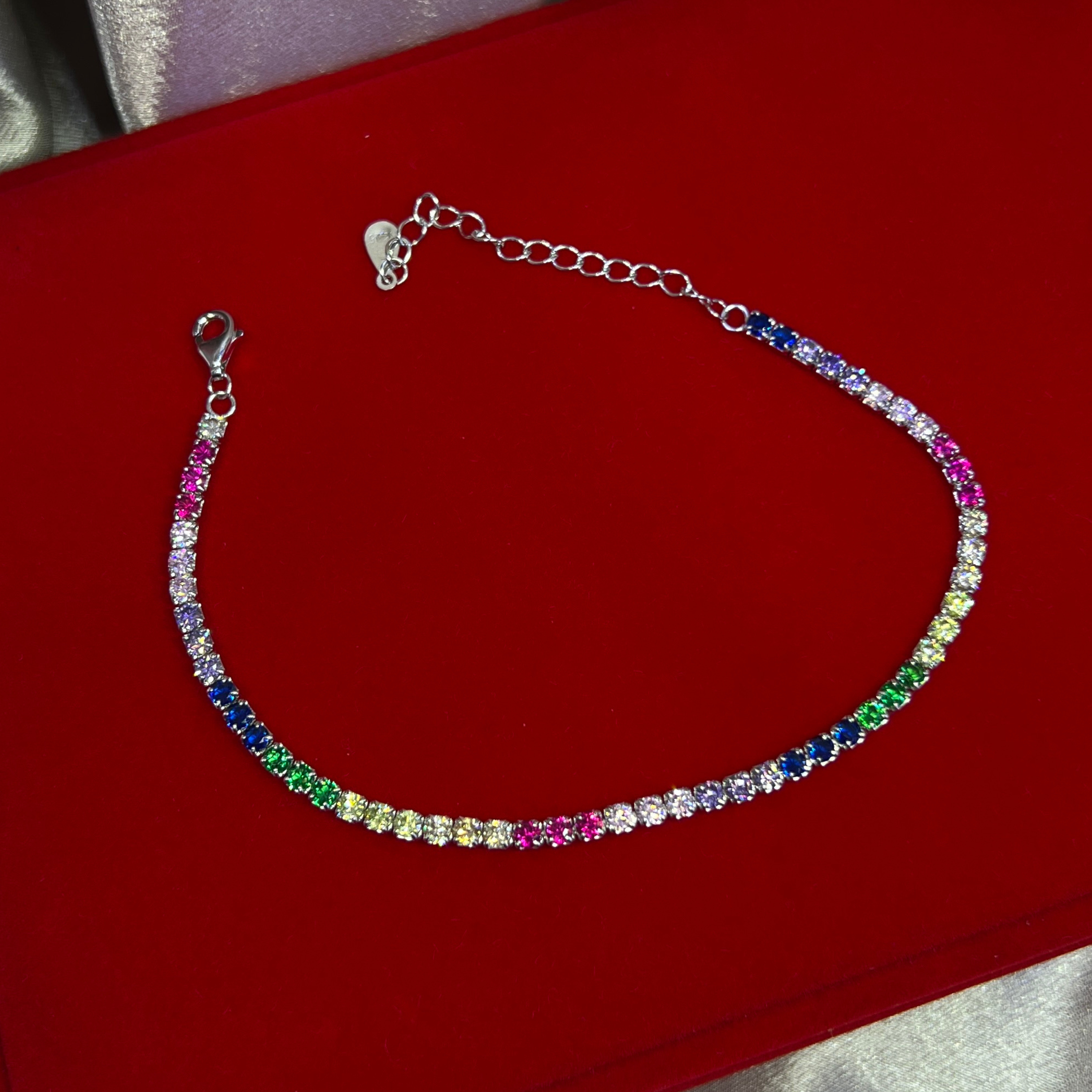 Vibrant Rainbow Tennis Bracelet – Silver 925 Riviera Elegance