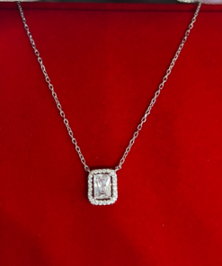 Silver Necklace Square | Elegant Zirconia Pendant for Women