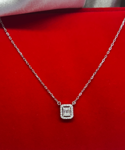 Square Cubic Zirconia Necklace | Elegant Silver Pendant for Women