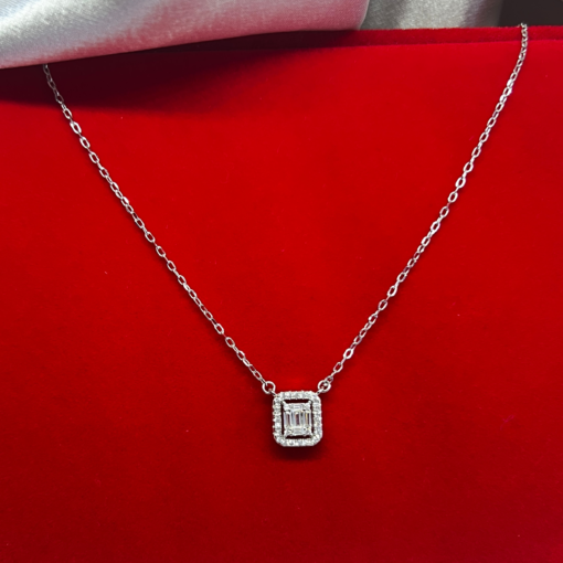 Square Cubic Zirconia Necklace | Elegant Silver Pendant for Women
