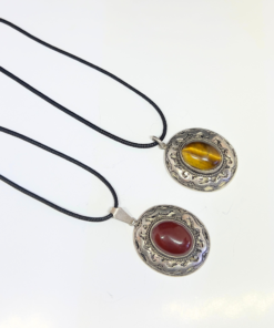 Vintage Tiger Eye Necklace | Handmade Berber Pendant in Silver