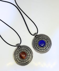 Boho Turquoise Necklace | Handmade Berber Pendant in Silver