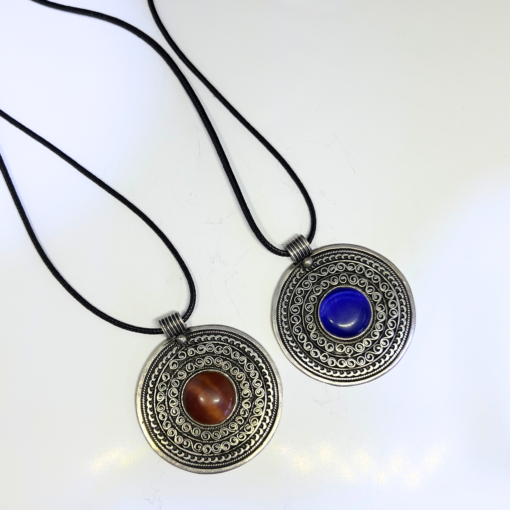 Boho Turquoise Necklace | Handmade Berber Pendant in Silver