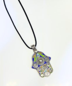 Moroccan Enamel Hamsa | Handmade Berber Necklace in Silver