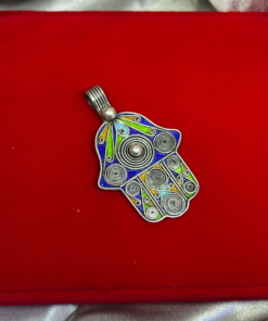 Moroccan Enamel Hamsa | Handmade Berber Necklace in Silver