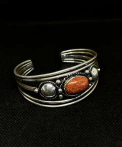 Exclusive Handmade Silver Cuff – Natural Stone Bracelet Red