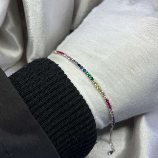Vibrant Rainbow Tennis Bracelet – Silver 925 Riviera Elegance