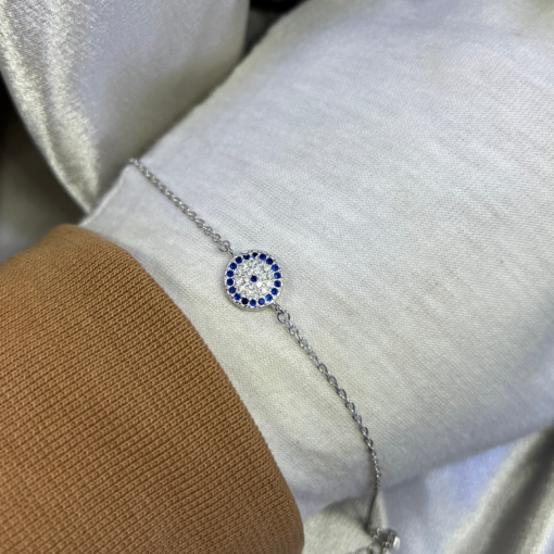 Dazzling Silver Evil Eye Bracelet – Protection & Elegance