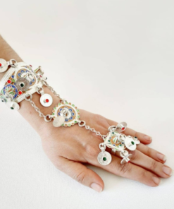 Amazigh Culture bracelet and ring in silver | Berber bracelet decorated with traditional ethnic motifs