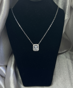 Silver Necklace Square | Elegant Zirconia Pendant for Women