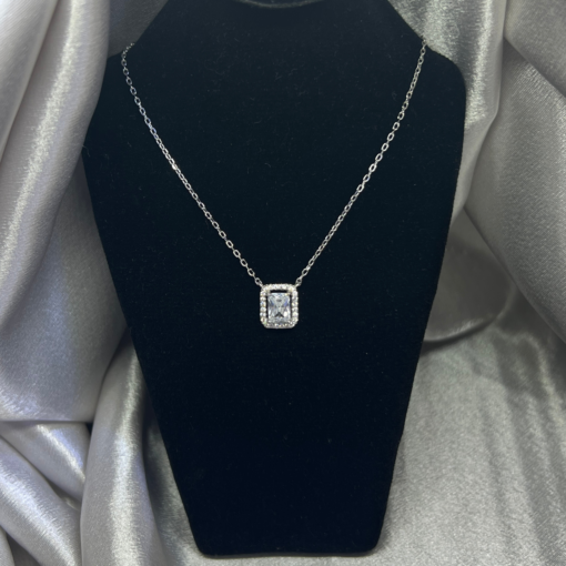 Silver Necklace Square | Elegant Zirconia Pendant for Women