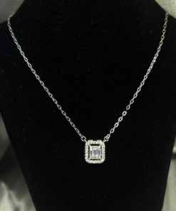 Square Cubic Zirconia Necklace | Elegant Silver Pendant for Women