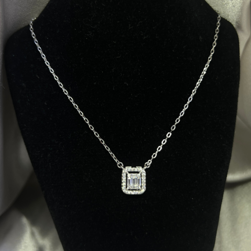 Square Cubic Zirconia Necklace | Elegant Silver Pendant for Women