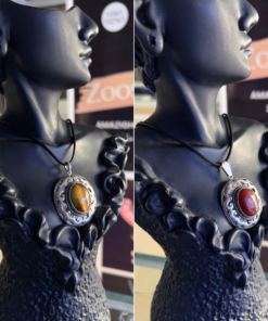 Vintage Tiger Eye Necklace | Handmade Berber Pendant in Silver