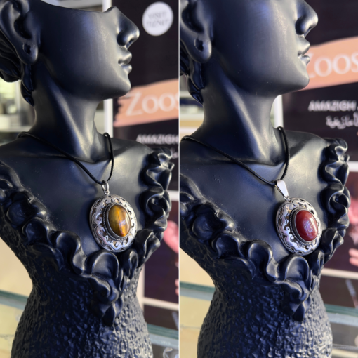 Vintage Tiger Eye Necklace | Handmade Berber Pendant in Silver