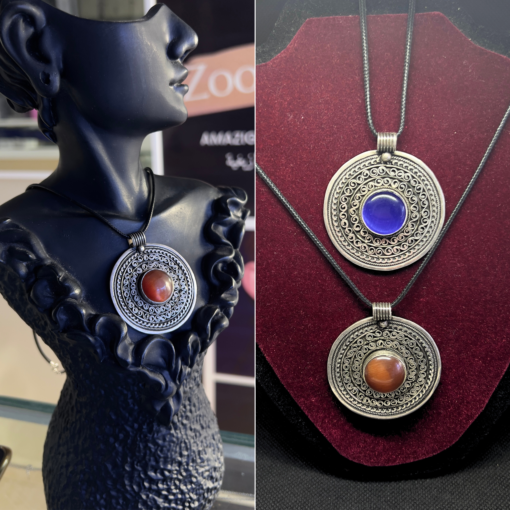Boho Turquoise Necklace | Handmade Berber Pendant in Silver - Image 3