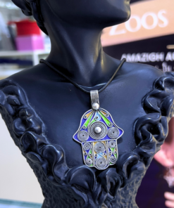 Moroccan Enamel Hamsa | Handmade Berber Necklace in Silver